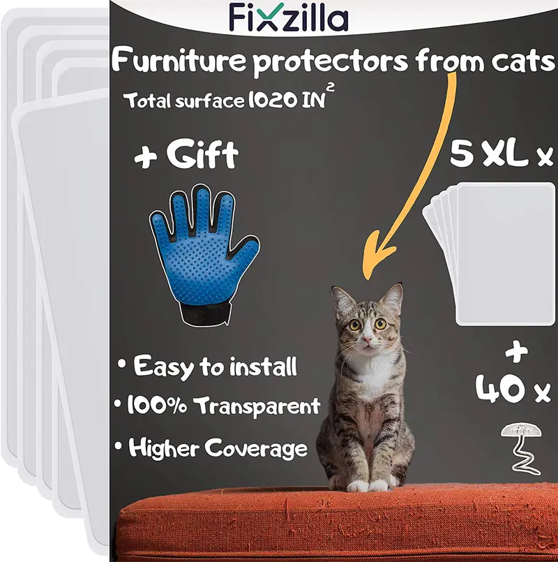Protectores para muebles de gatos – 5 unidades XL – Disuasorio para gatos – Repelente para muebles – Protector de sofá de gatos – Incluye guante de aseo