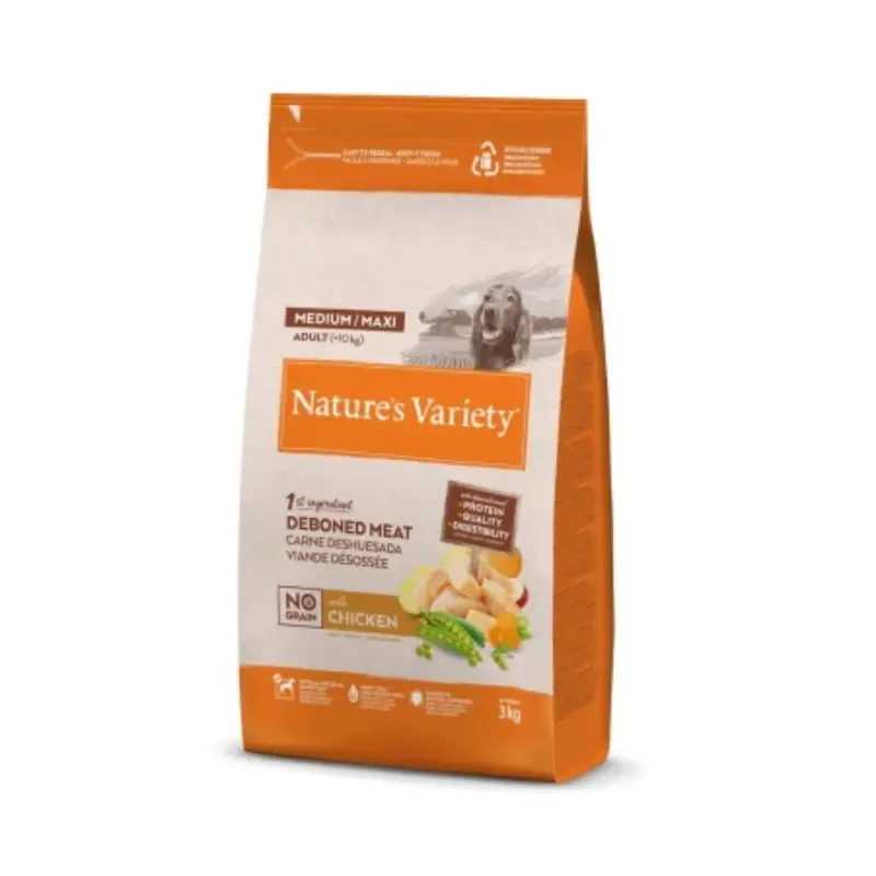 PS NATURE´S V. NO GRAIN MED/MAXI ADULTO POLLO 3KG.