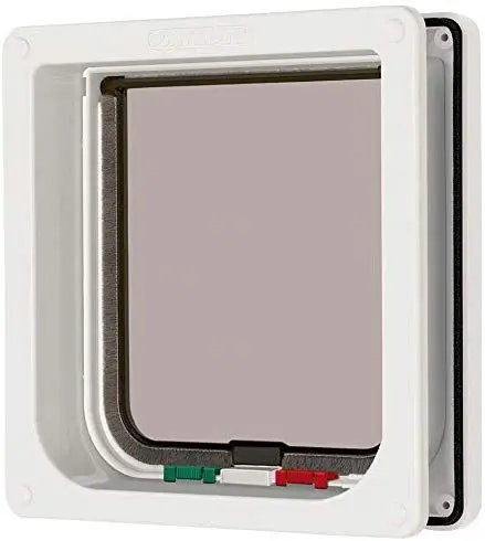 Puerta abatible con marco de puerta para gatos, cuatro cerrojos, blanca
