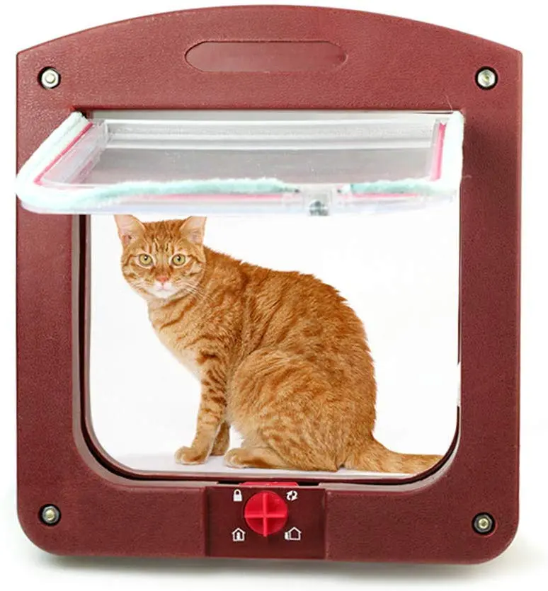 Puerta de gato con 4 vías de bloqueo, puerta de solapa de gato impermeable, kit de puerta para gato y perro pequeño con circunferencia más corta que 23.0 in
