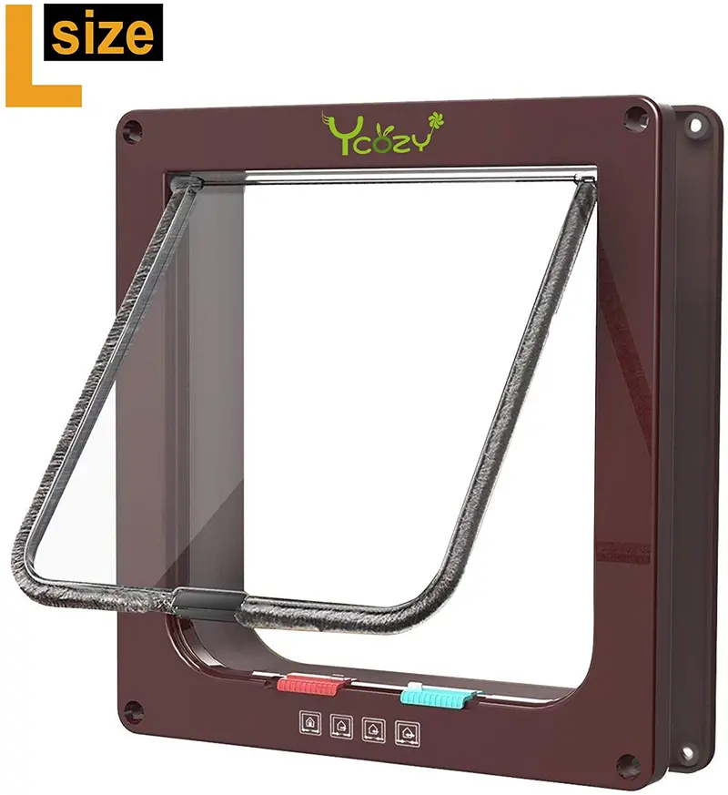 Puerta de gato Ycozy de 4 vías de bloqueo para gatos, gatos, gatos, gatitos, perros pequeños, fácil de instalar en puertas, ventanas, armario y paredes