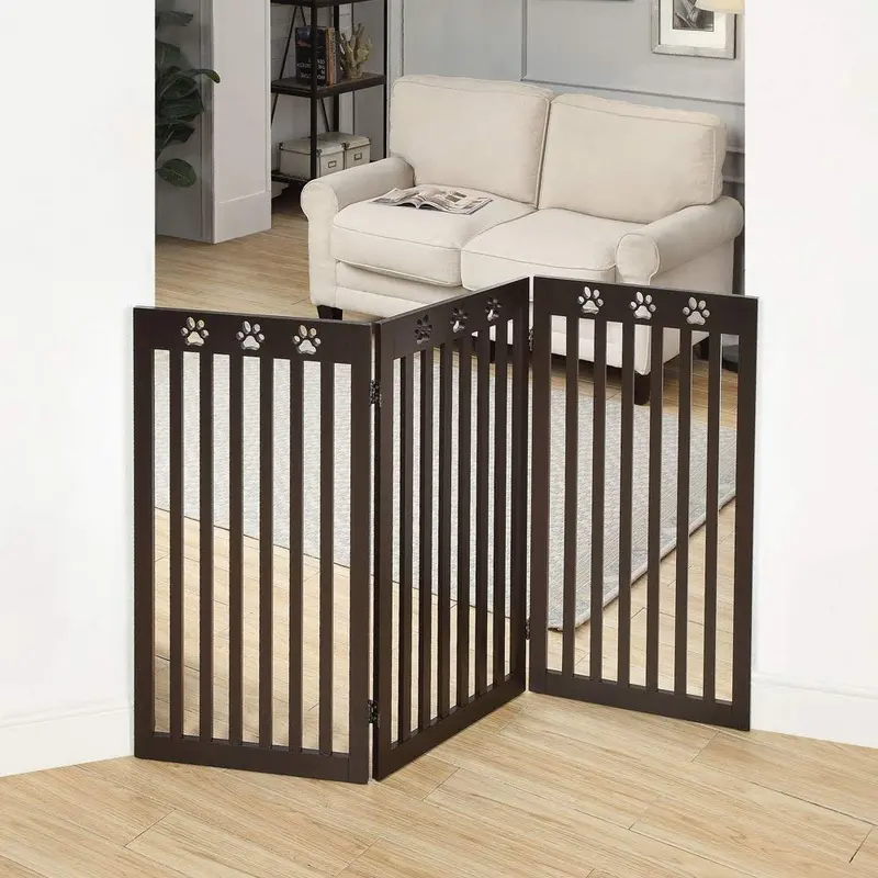 Puerta para perro unipaws con diseño de Paw Deco para montaje libre de mascotas, estructura de madera robusta puerta de bebé, diseño plegable para uso en interiores