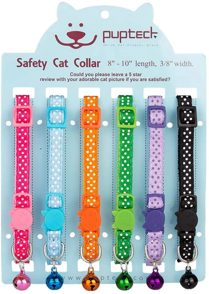 PUPTECK Collar de gato – 6 piezas de lunares ajustables con campana Fit Kitty