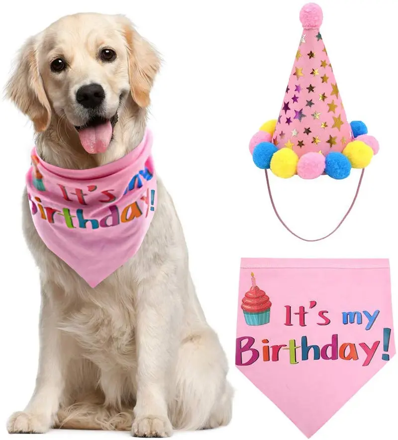 PUPTECK Dog Birthday Bandana Scarfs with Cute Doggie Birthday Party Hat
