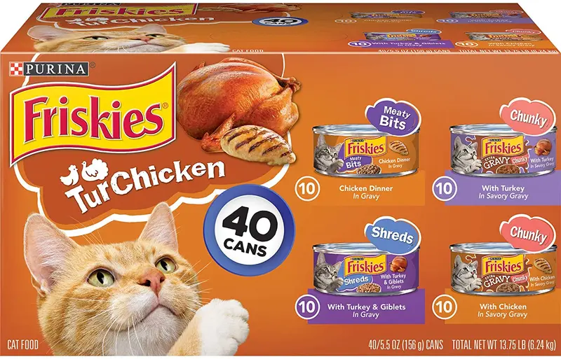 Purina Friskies – Alimento húmedo en conserva para gatos, 40 unidades Paquetes variados.