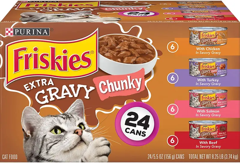 Purina Friskies Gravy Wet Cat Food Variedad Pack Extra Gravy Grueso - (24) latas de 5.5 onzas