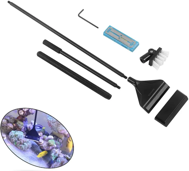 QANVEE - Cepillo limpiador de aluminio y aleación de magnesio con 10 cuchillas de acero inoxidable para acuario, peces, arrecifes, plantas y depósitos de vidrio