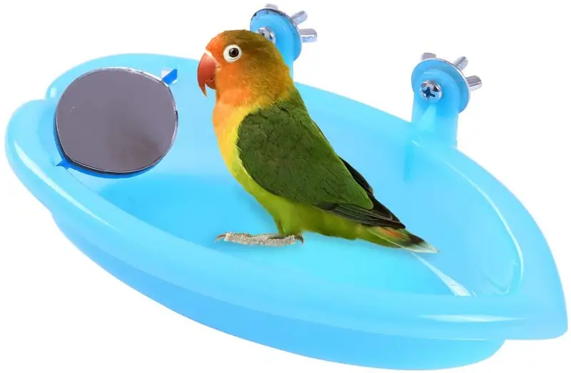 QBLEEV - Bañera con espejo, accesorio de ducha para pájaros y pájaros, para colgar en la jaula de baño, para pájaros pequeños