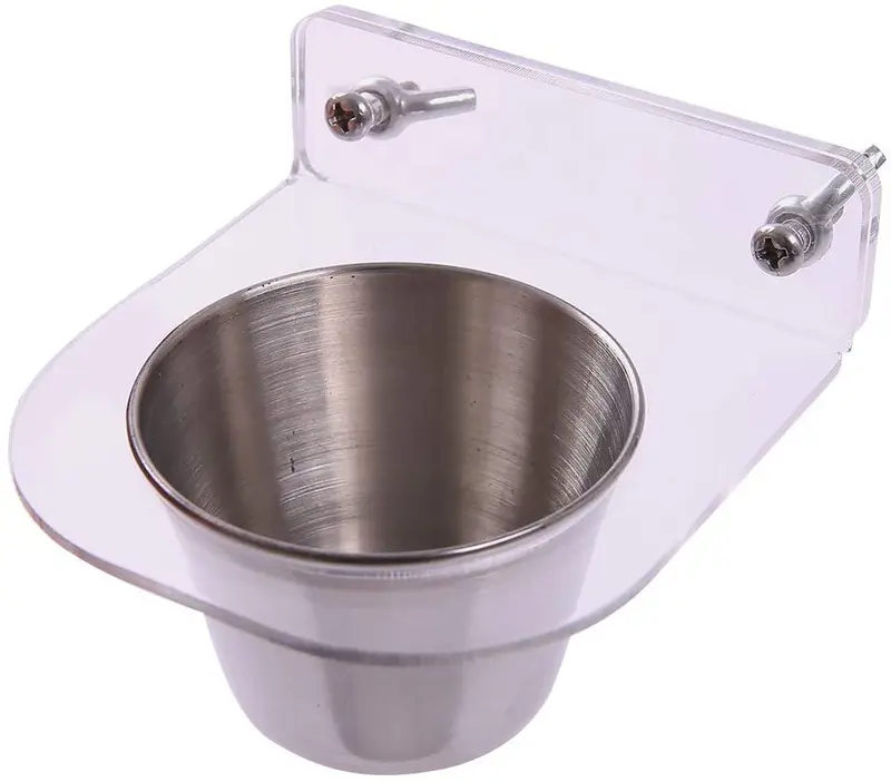 QBLEEV – Soporte para jaula, jaula, jaula, comedero de agua con semillas antibici, soporte para colgar, de acero inoxidable, cuencos con abrazadera