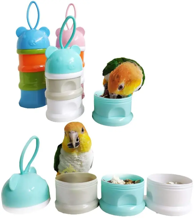 QBLEEV – Tazas para comederos de pájaros, caja para alimentos de loros, contenedor para almacenamiento de alimentos para pájaros, bolsa de viaje para transportar la jaula