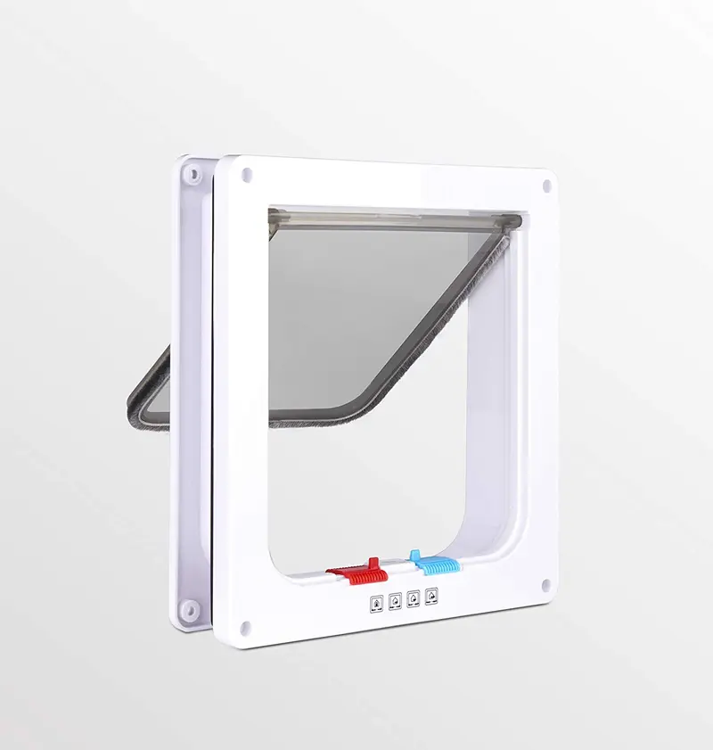 Qicai Phoenix Medium Cat Flap Door with 4 Way Lock Magnetic Pet Door Kit White, Weather-Resistant Cat Door for Cats & Doggy (L, White) (L)