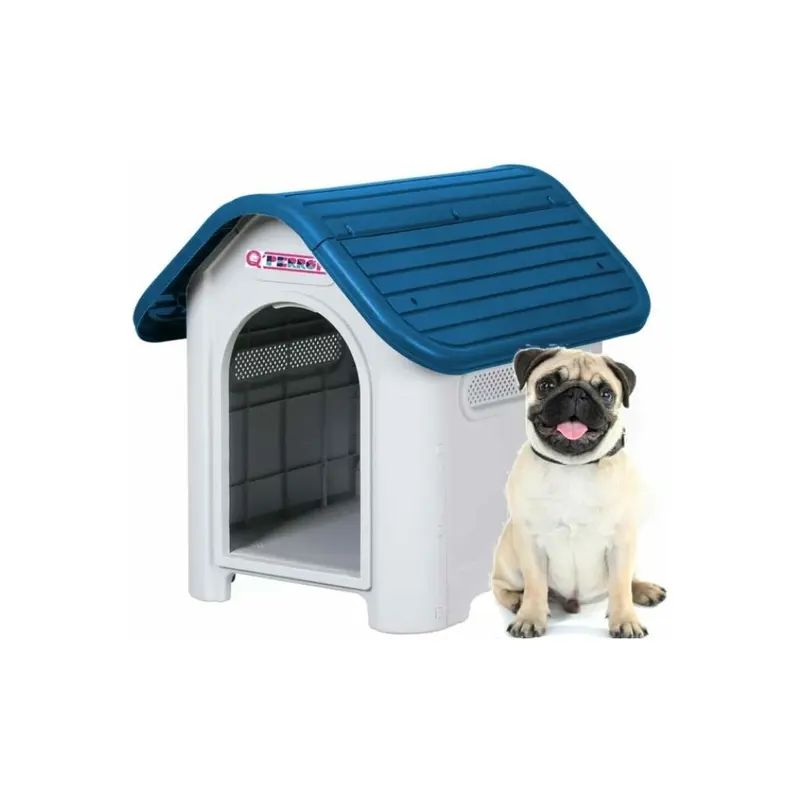 Qperron Casa Para Perro Clasica Chica Techo Azul