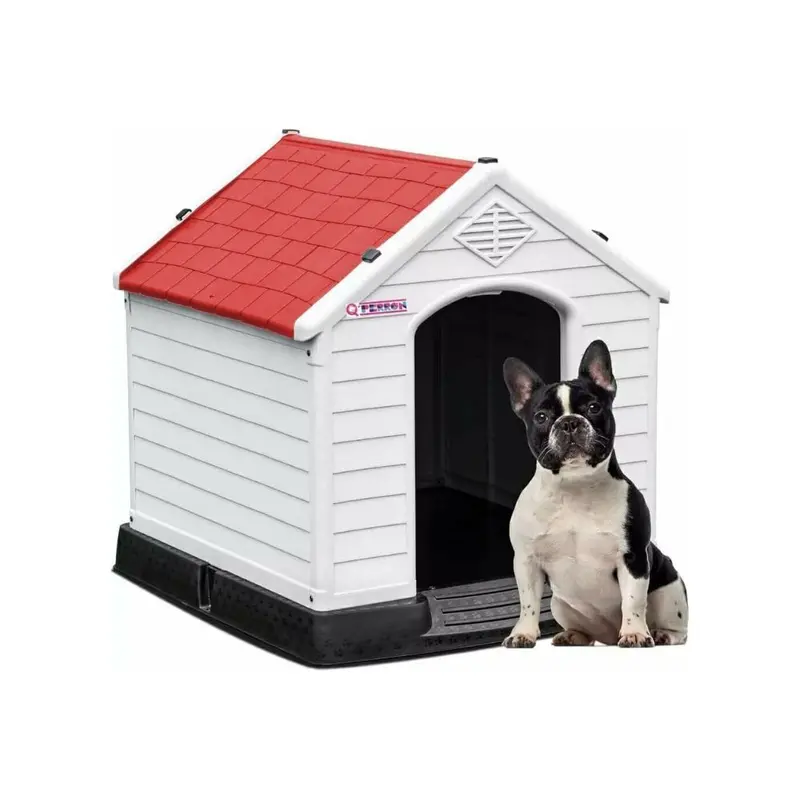 Qperron Casa Para Perro Clasica Chica Techo Rojo
