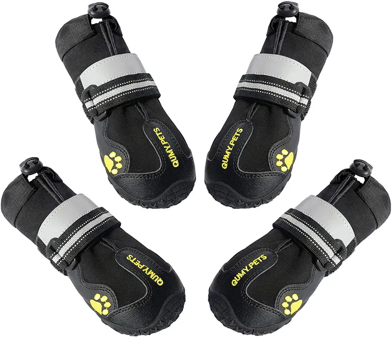 QUMY - Botas impermeables para perros grandes, con velcro reflectante, suela antideslizante, color negro, 4 unidades