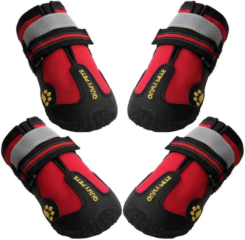 QUMY - Botas impermeables para perros grandes, con velcro reflectante, suela antideslizante, color negro, 4 unidades