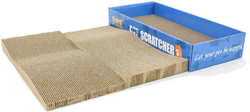 Rascador 2 en 1 para gatos con punta de gato, almohadilla y tabla, dos paquetes en un paquete de bandeja, juguete para gatitos, ahorro de espacio y eficiente, fácil de limpiar y rellenar.