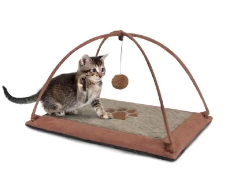 Rascador de suelo para Gatos de tejido suave con juguete