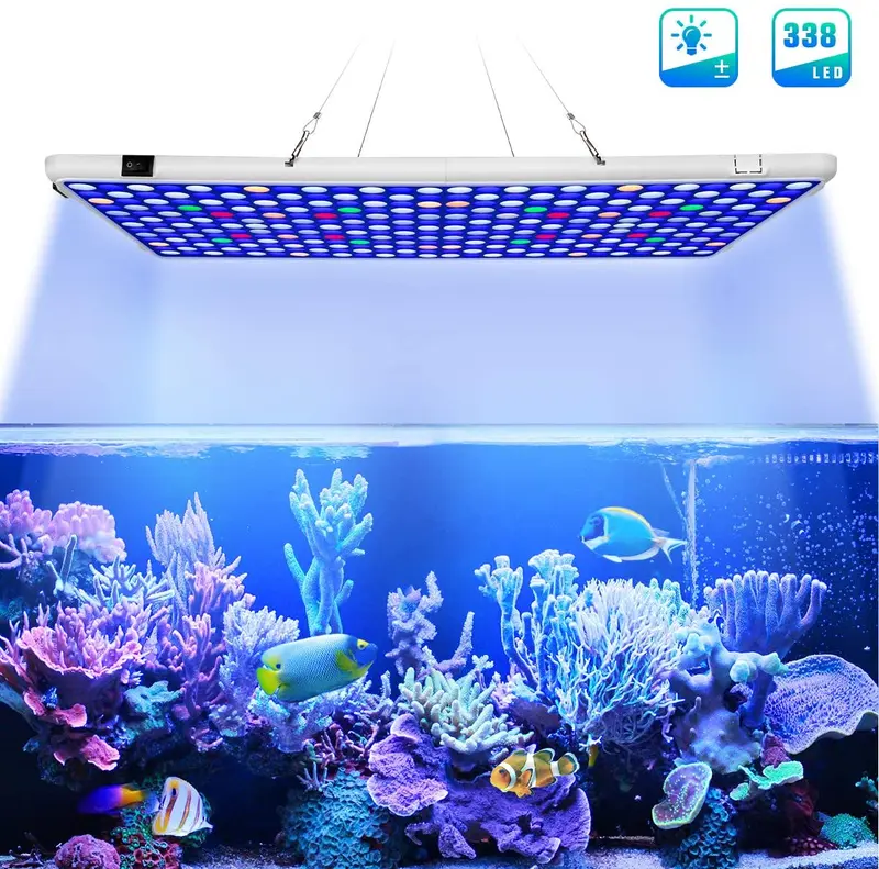 Relassy Luz de acuario, 300 W de espectro completo, luz de arrecife de coral LED para acuario de agua salada, tanque de peces de agua dulce con 2 regulables luz blanca y azul