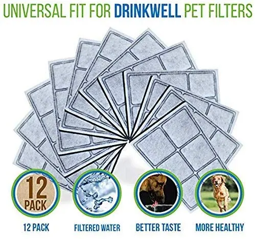 Repuesto para filtro de agua Platium de carbón para fuente para mascotas Drinkwell, 12 filtros