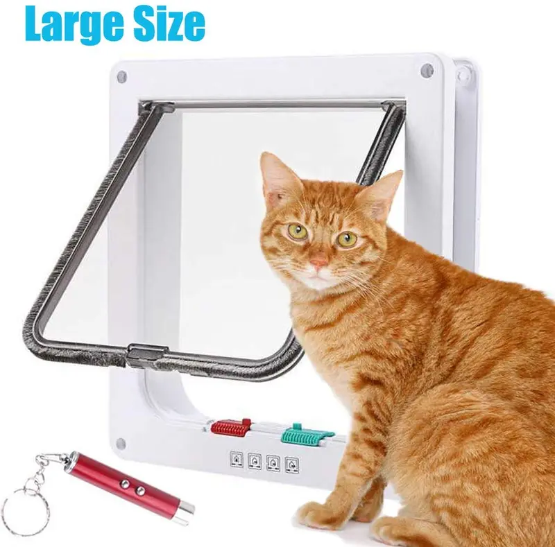 Rester versión mejorada antigrietas 4 maneras de bloqueo magnético inteligente puerta de mascota, gato puerta con solapa para uso interior y exterior (tamaño grande), color blanco