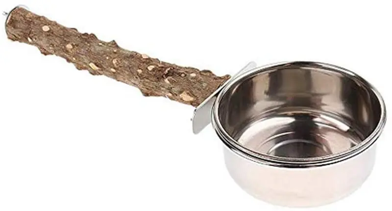 Rluii Parrot Bird Natural Wood Stand Perch Swing/Stainless Steel Parrot Cup/Parrot Parakeet Cockatiel Cage Food Box Water Cup Stainless Steel Pet Bird Feeder Bowl Birdcage Accessories
