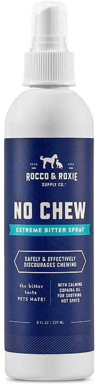 Rocco & Roxie - Spray antimordeduras para perros - Elimina la masticación del perro - Fórmula repelente de alcohol para cachorros y gatos (8oz)