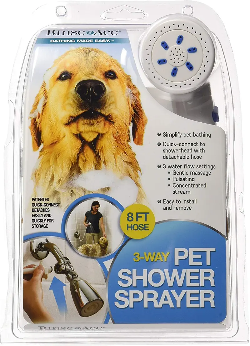 Rociador ducha para mascotas,3 modos con manguera de 8 pies y rápido de conectar al cabezal de ducha, por Rinse Ace
