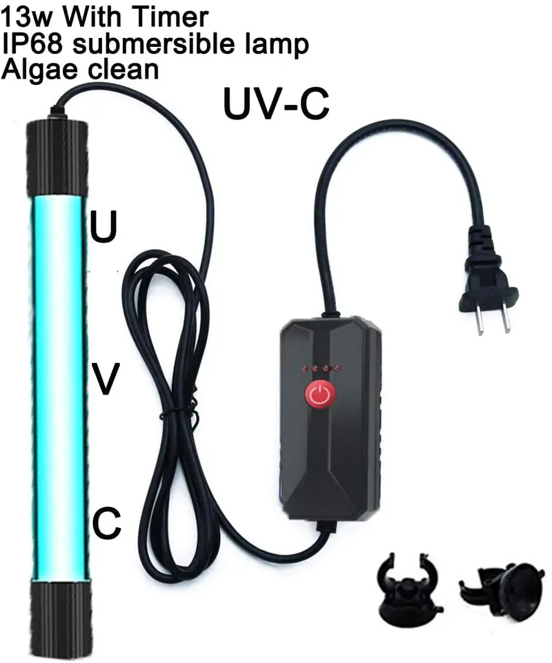 Roxin 13 W impermeable acuario U&VC luz con temporizador agua verde flor luz limpia acuario verde limpia sumergible luz para tanque de peces bomba estanque
