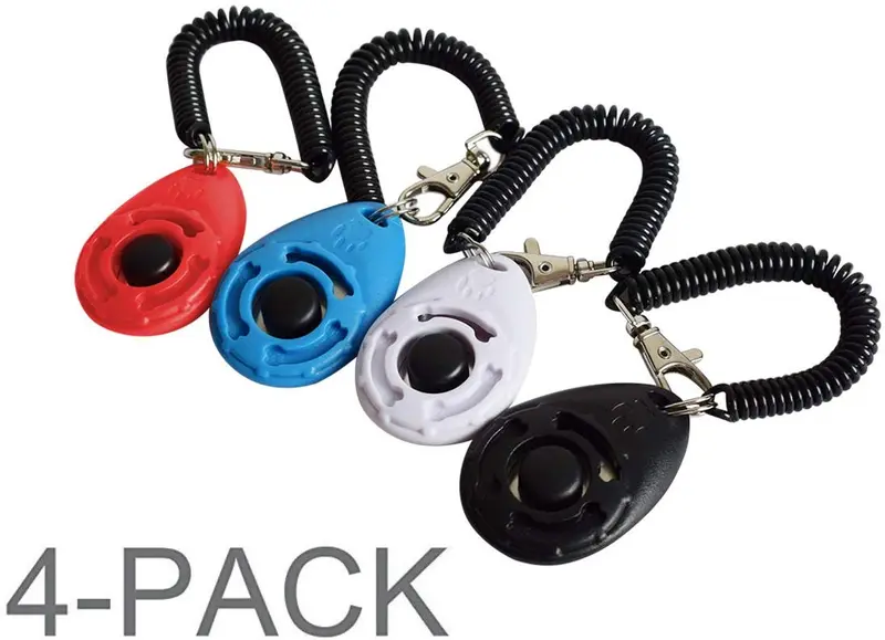 Ruconla- Juego de 4 clickers para entrenamiento de perros con correa de muñeca, juego de clicker para entrenamiento de mascotas