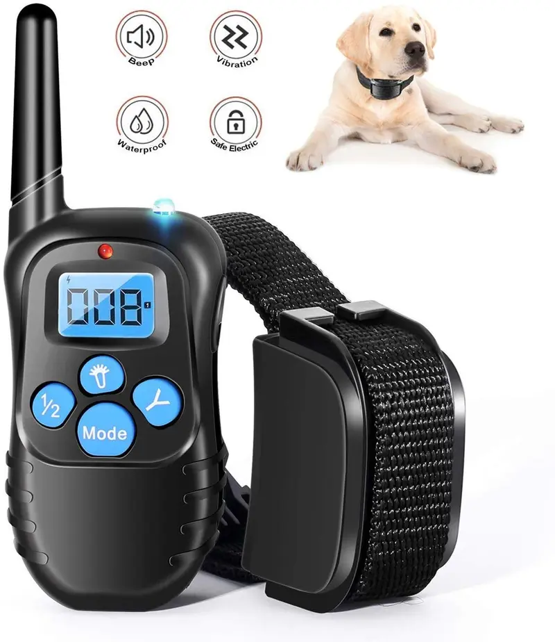 Runpettee - Collar de entrenamiento para perro, totalmente impermeable, recargable, con vibración, golpes, tono y retroiluminación LCD, collar electrónico de choque de Vibra, XL