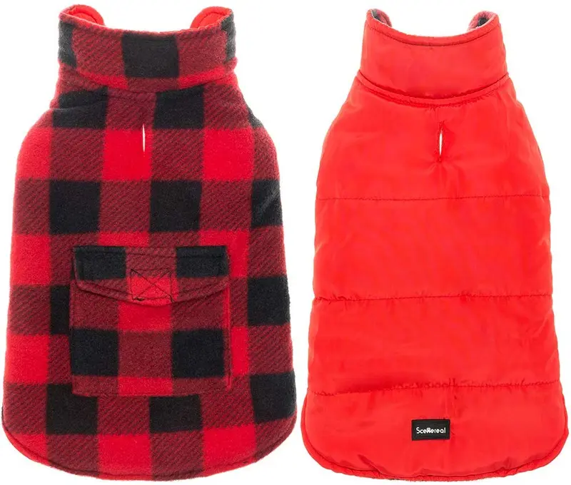 SCENEREAL - Chaleco de invierno para perro, reversible, abrigo cálido, resistente al viento, impermeable, chaleco navideño, para perros pequeños, medianos y grandes, para mascotas