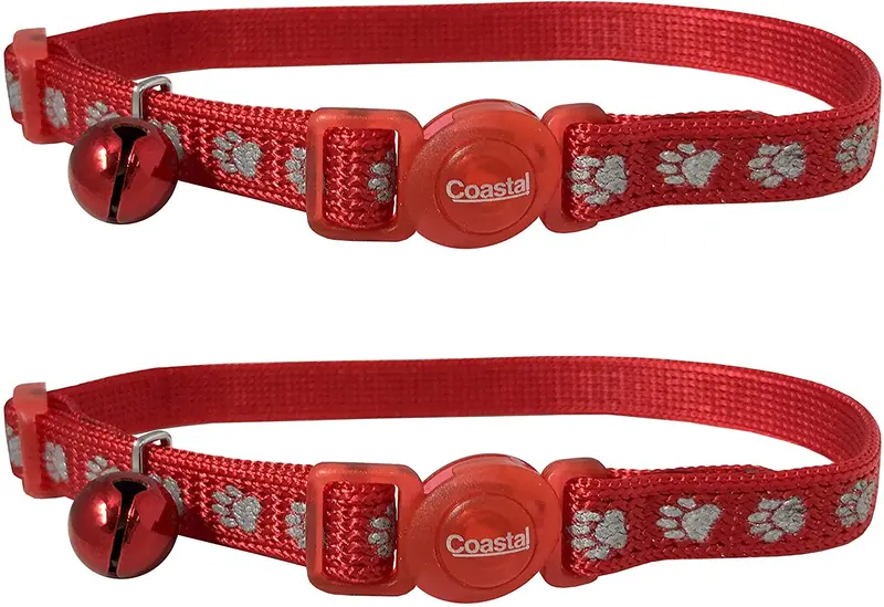 Seguro para gatos reflectante, color rojo w/huellas, 2 - unidades