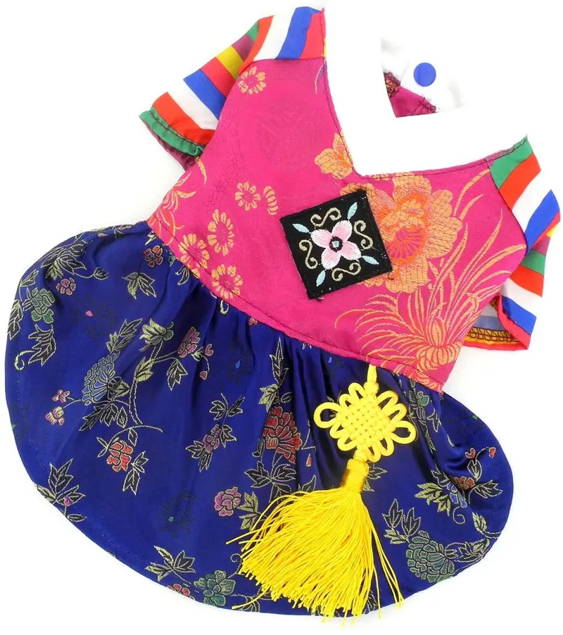 SELMAI Ethnic Dog Costume Korean Traditional Knot Pendant Norigae Hanbok Embroidery Silk Pet Clothes Outfit Color Dress for Small Puppies Large Cat Apparel Birthday Party Festival Celebration