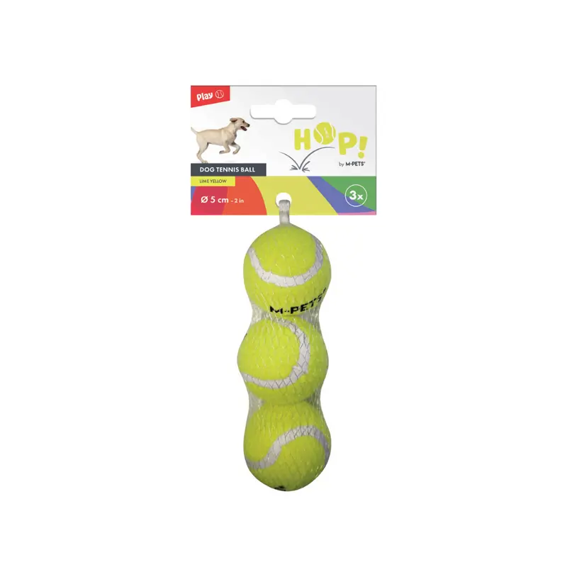 Set de 3 Pelotas de Tenis HOP Amarillo para Perro – Alto Rebote | M-PETS®