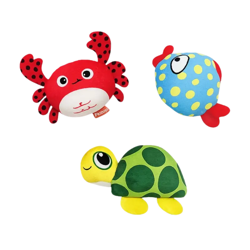 Set x 3 Juguete Interactivo Cangrejo, Tortuga y Pez Kanu Pet para Perro