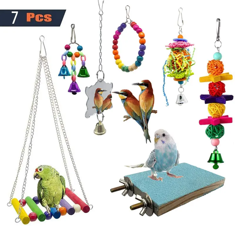 Shantu - Juego de 7 juguetes para masticar con forma de loro, ideal para pequeños parakeets, cacatolas, conos, aletas, guacamayos, loros, pájaros de amor