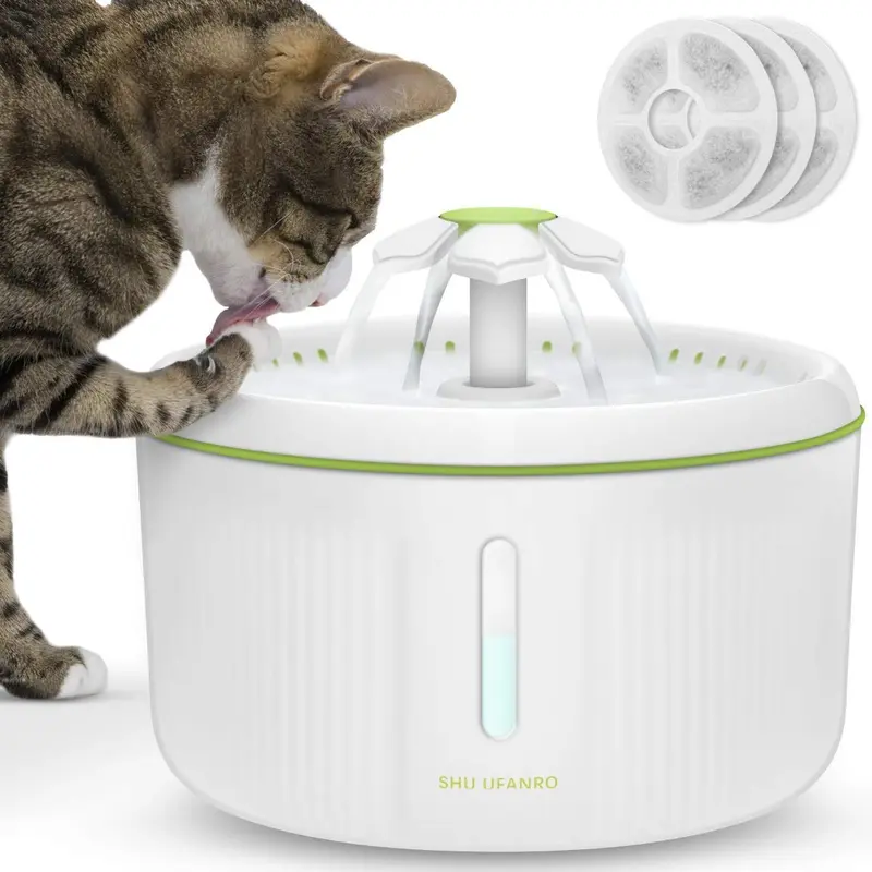SHU UFANRO Fuente automática para mascotas, fuente de agua para gatos, dispensador de agua para perros, 70oz/2L, fuente para beber con luz LED para gatos y perros pequeños