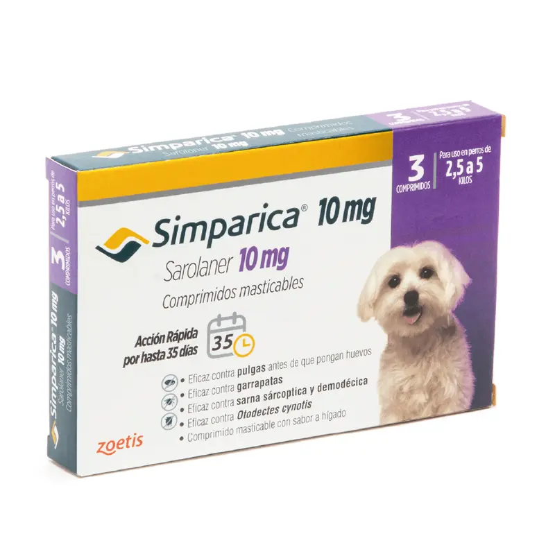 Simparica en 3 comprimidos de 10 mg (2.5 a 5 kg)