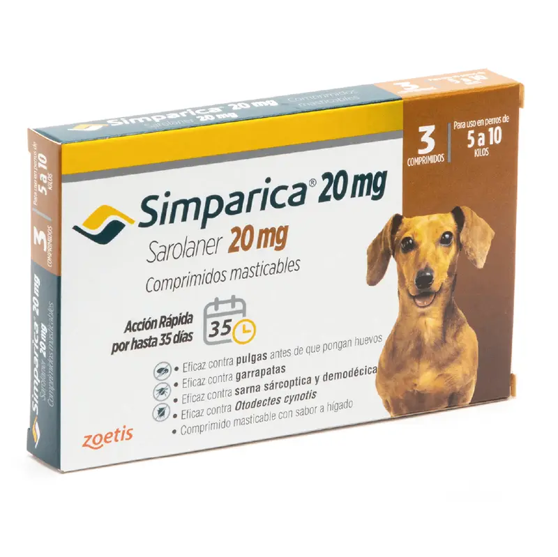 Simparica en 3 comprimidos de 20 mg (5 a 10 kg)