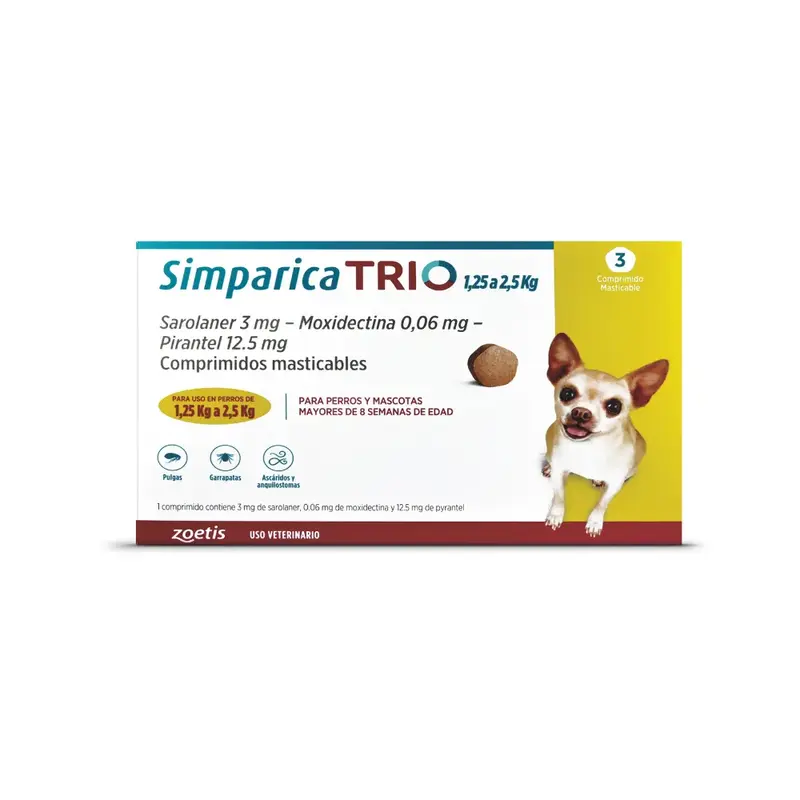 Simparica Trio en 3 comprimidos (1.25 a 2.5 kg)