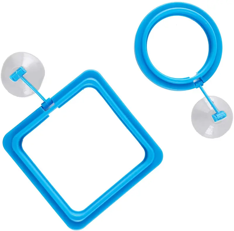 slson Anillo de alimentación peces de acuario seguro flotante alimentador de alimentos círculo cuadrado y redondo con ventosa, juego de 2