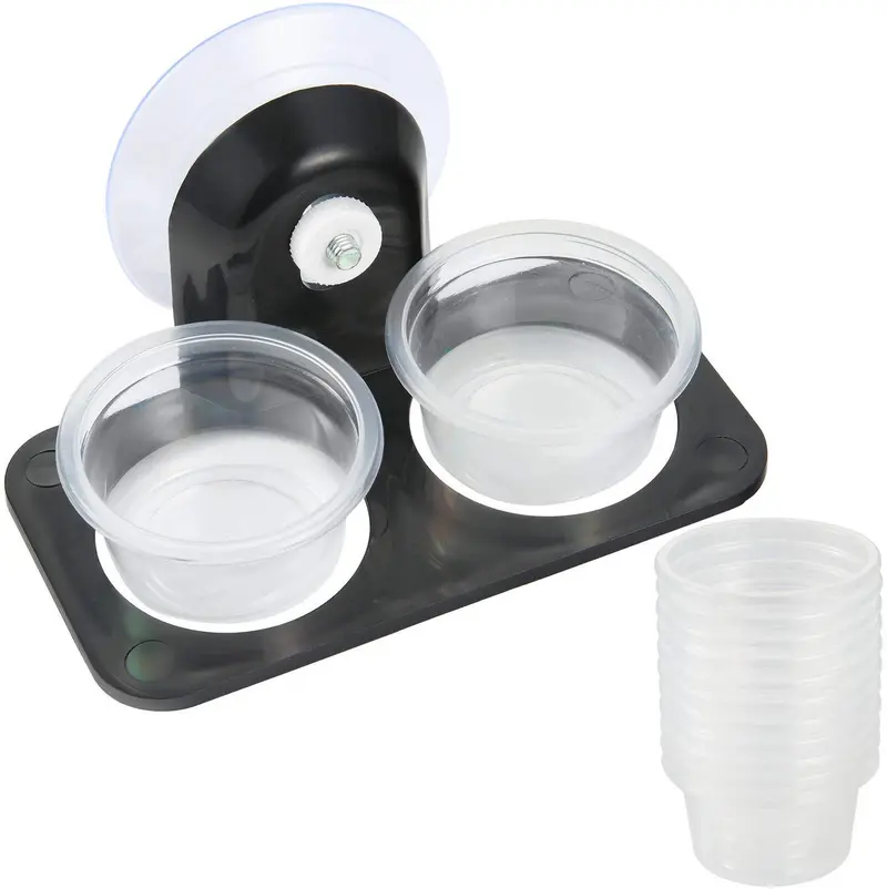 SLSON Gecko Feeder Ledge - Recipiente para reptiles, con ventosa mejorada, con 20 cuencos de plástico de 1 onza para alimentos y alimentación de agua de reptiles, color negro