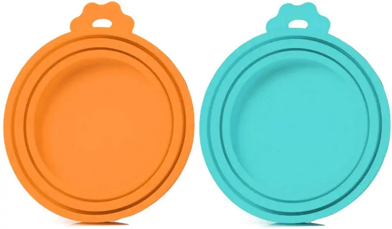 SLSON - Juego de 2 tapas universales de silicona para comida de mascotas y gatos para perros y gatos, 1 para 3 tamaños estándar sin BPA, apto para lavavajillas, azul y naranja