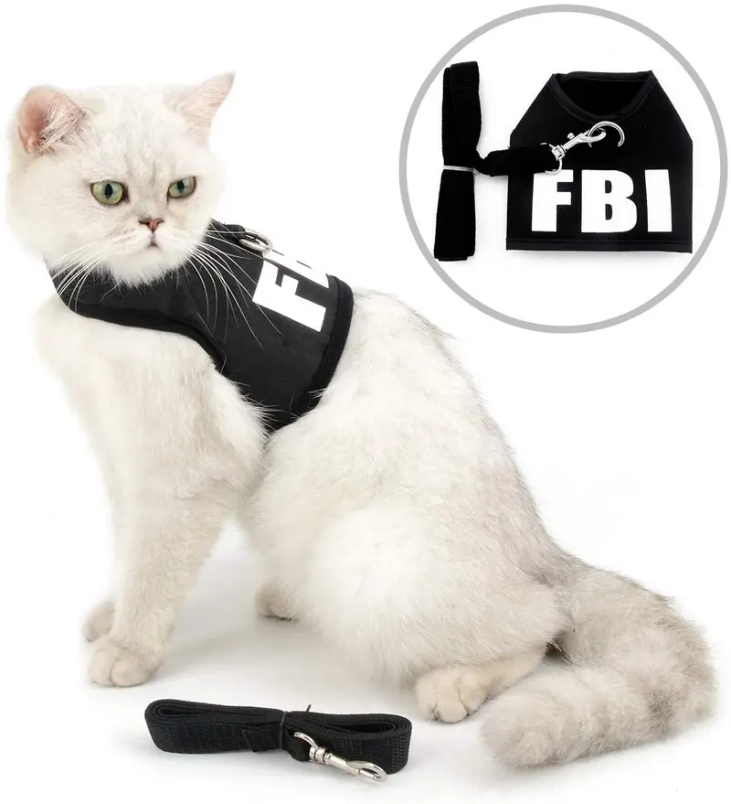 smalllee _ _ _ _ _ _ _ _ _ _ _ _ _ _ _ _ _ _ _ _ de la suerte Store Small Cat Arnés Policía/FBI chaleco chamarra, malla acolchada Walking Arnés Correa Set, fácil de poner y quitar.