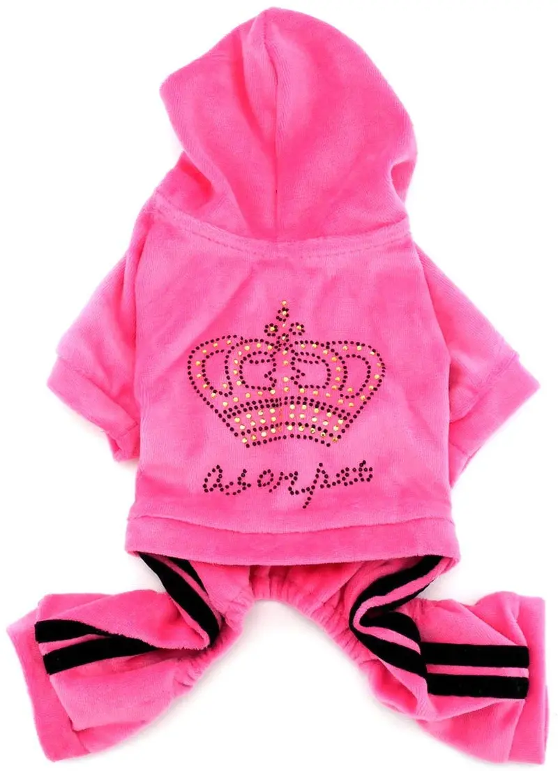 SMALLLEE_Lucky_STOE Pet Clothes Small Dog Cat Velvet Crown Jumpsuit Coat Hooide Pajamas Tracksuit
