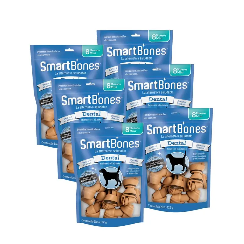 Smartbones Hueso Dental 8Pz, 6 Paq