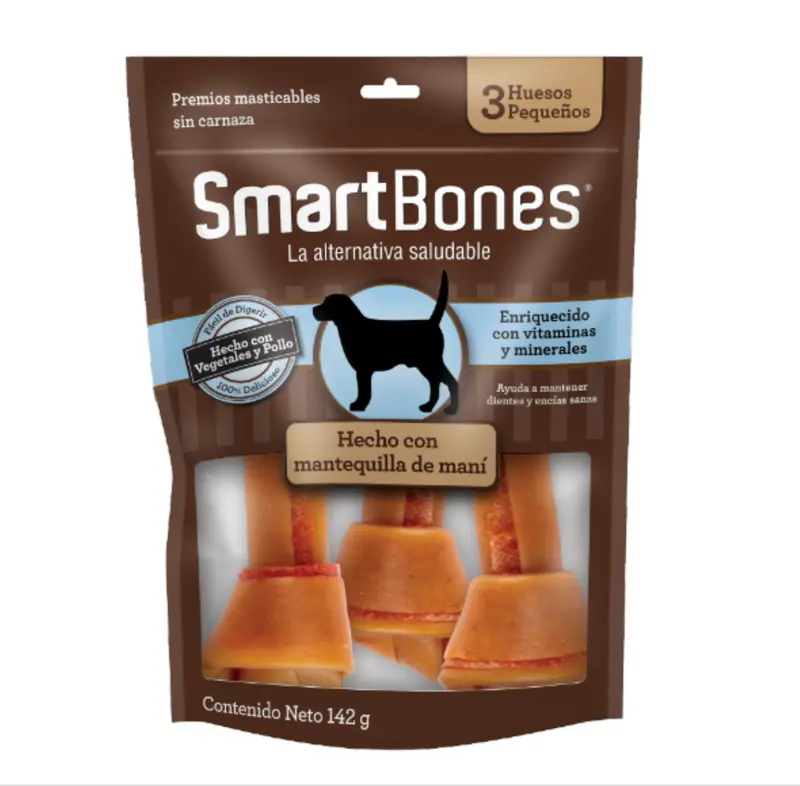 SmartBones Huesos Chicos de Cacahuate 3 pz - Premios Tipo Carnaza pero Saludables