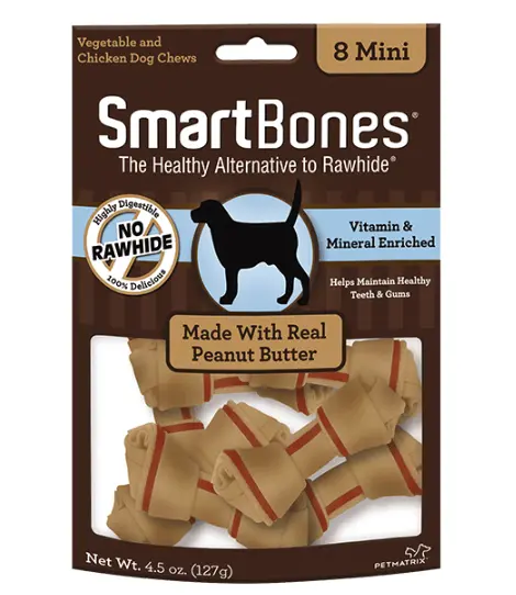 SmartBones Huesos Mini de Cacahuate 8 pz - Premios Tipo Carnaza pero Saludables