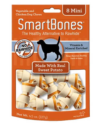 SmartBones Huesos Mini de Camote 8 pz - Premios Tipo Carnaza pero Saludables