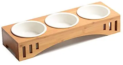 Smith Chu Premium Elevated Pet Bowls, Raised Dog Cat Feeder Solid Bamboo Stand Ceramic Food Feeding Bowl Cats Puppy